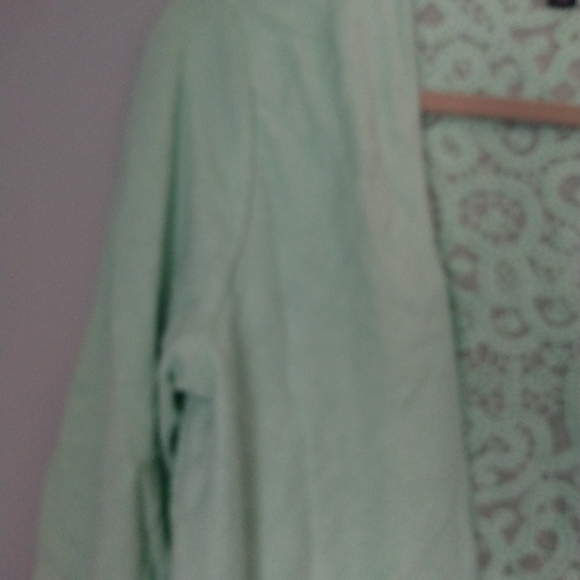 Light Mint Green Cardigan with Lace back Buttonless 3/4 Sleeves - Picture 3 of 6